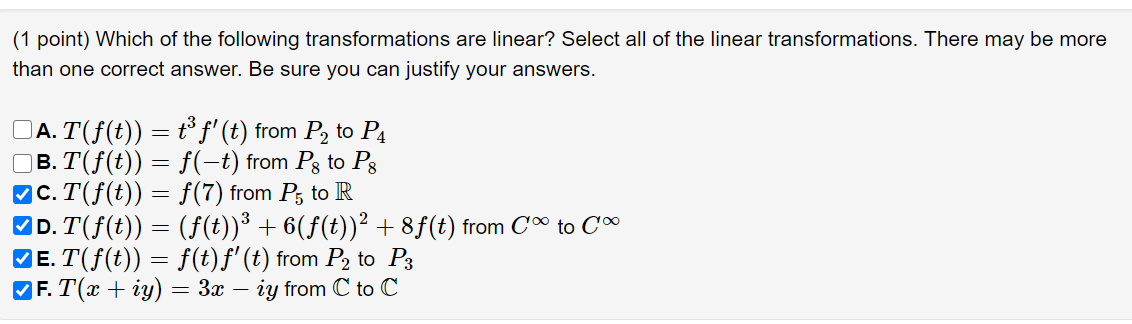 Solved (1 point) Which of the following transformations are | Chegg.com