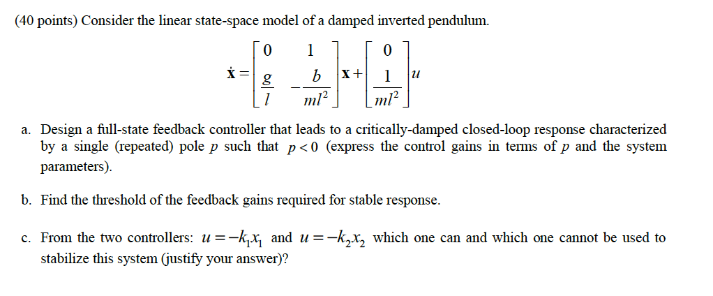 Solved Points Consider The Linear State Space Mode