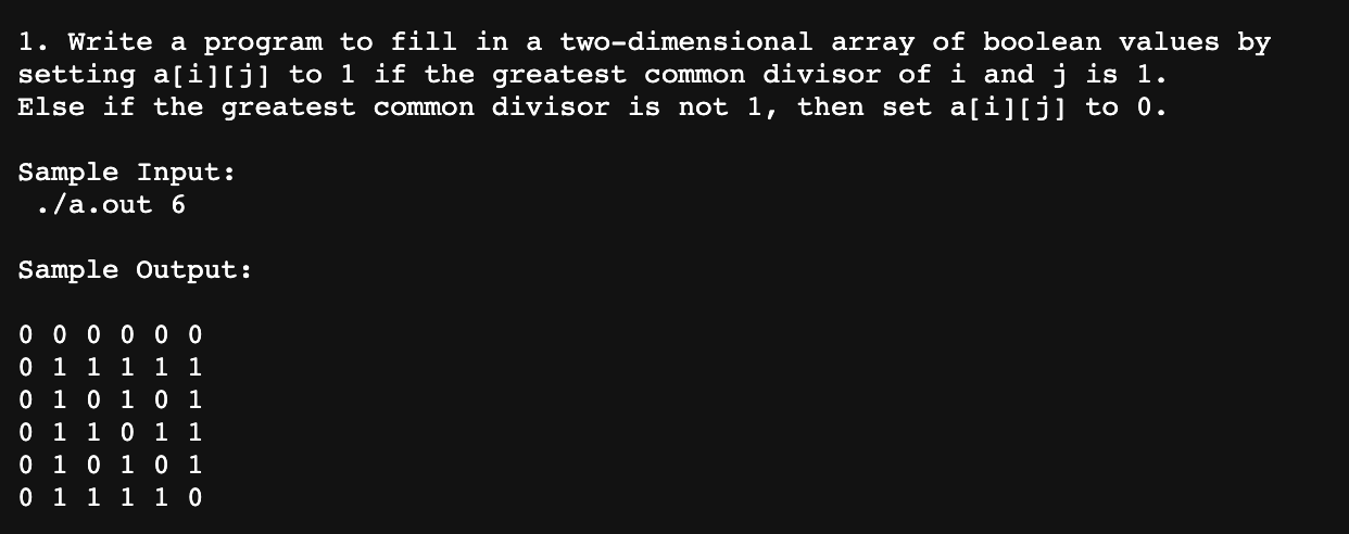 Solved 1. Write a program to fill in a two-dimensional array | Chegg.com