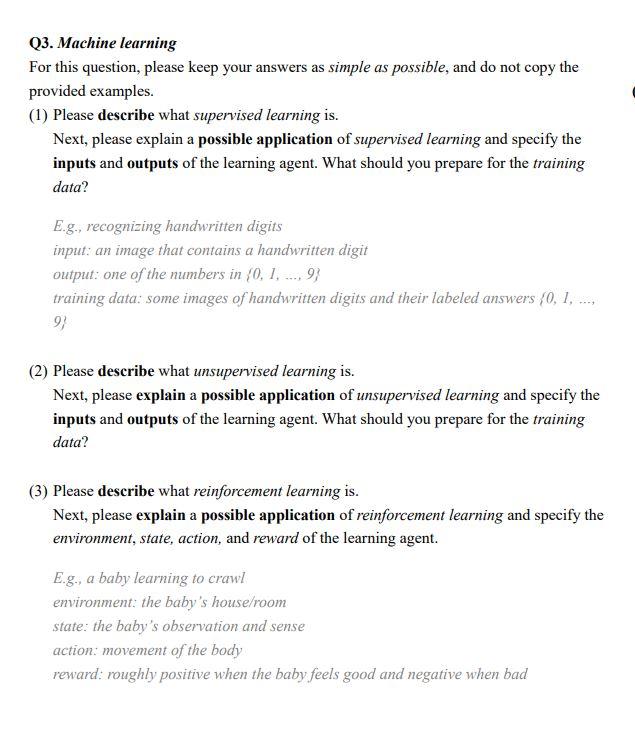 Solved Q3. Machine learning For this question, please keep | Chegg.com