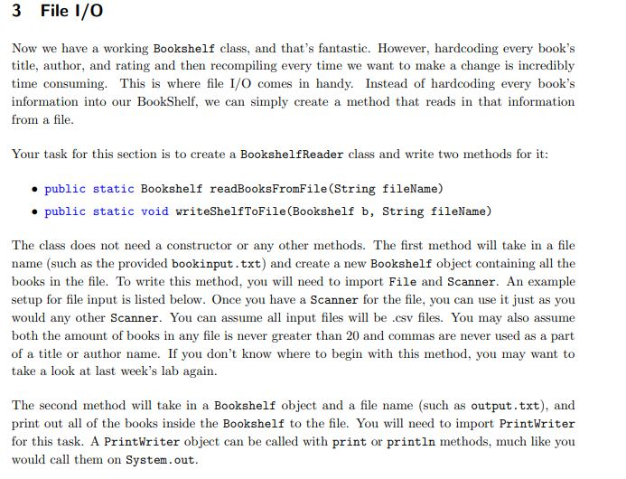 Solved 3 File 1/0 Now We Have A Working Bookshelf Class, And | Chegg.com