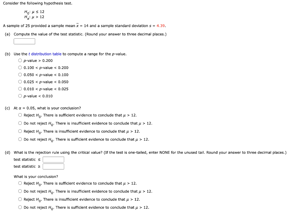 Solved Consider The Following Hypothesis Test. | Chegg.com