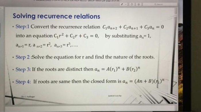 Solved Solving recurrence relations Step:1 Convert the | Chegg.com