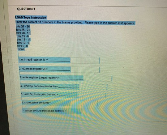 Solved QUESTION 1 LOAD Type Instruction Enter the correct | Chegg.com