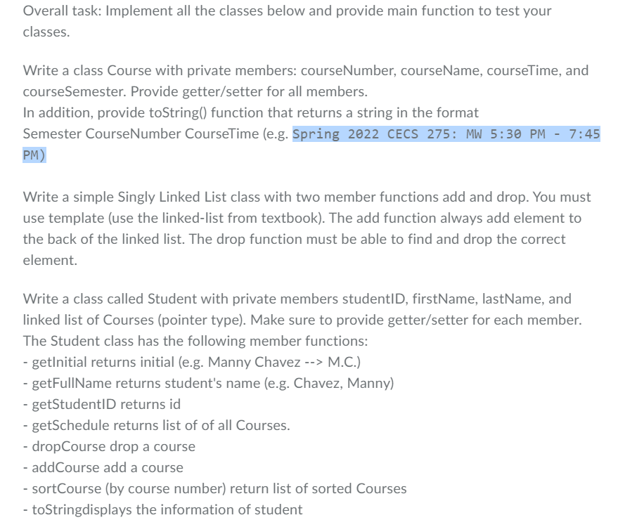 Solved Overall task: Implement all the classes below and | Chegg.com