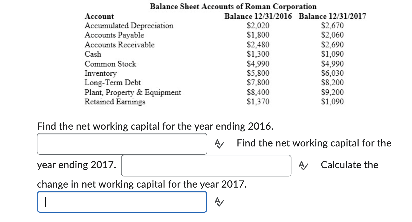 Solved Find the net working capital for the year ending | Chegg.com