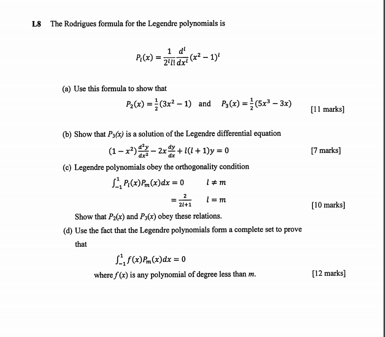 Solved L8 The Rodrigues Formula For The Legendre Polynomi Chegg Com