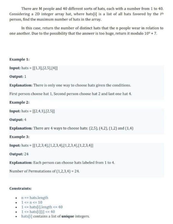 Solved There are M people and 40 different sorts of hats, | Chegg.com