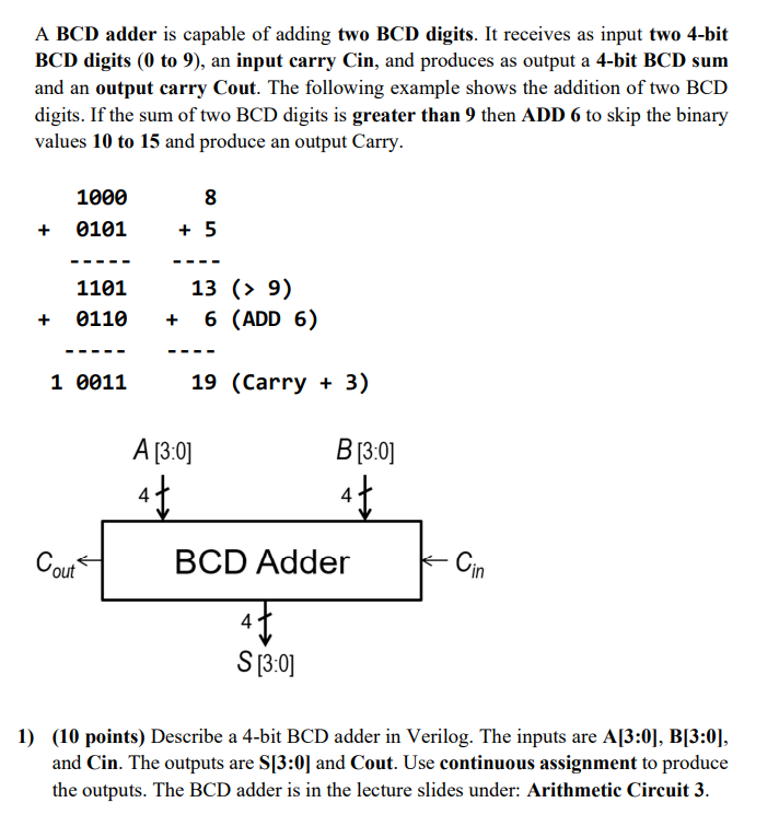 Solved A BCD Adder Is Capable Of Adding Two BCD Digits. It | Chegg.com