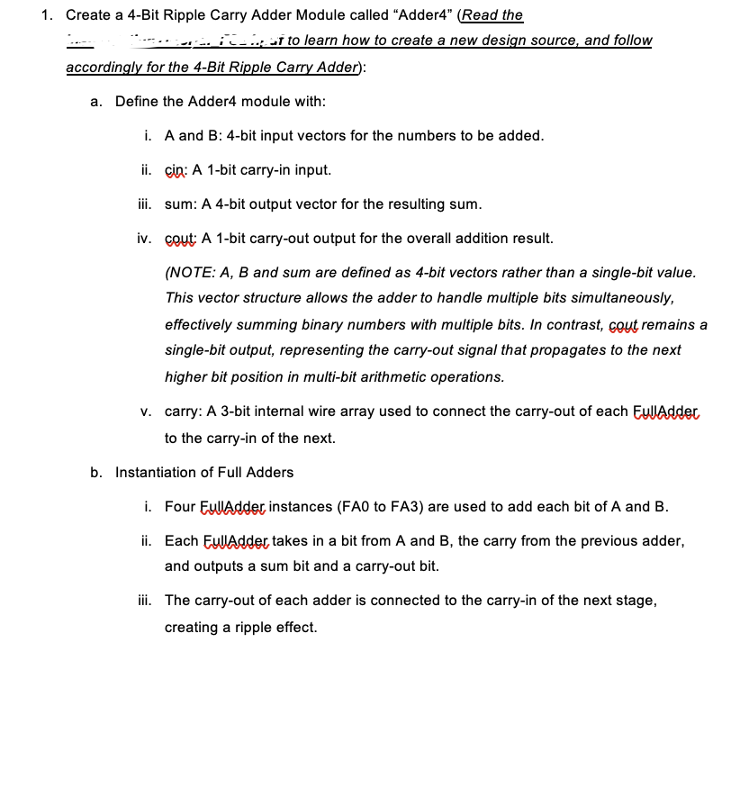 Solved 1. Create a 4-Bit Ripple Carry Adder Module called | Chegg.com