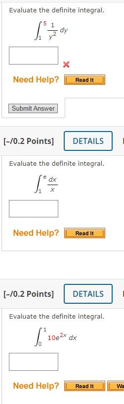 Solved Evaluate the definite integral. ∫15y21dy [-/0.2 | Chegg.com