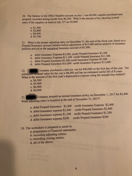Solved 20. The balance in the Office Supplies account on