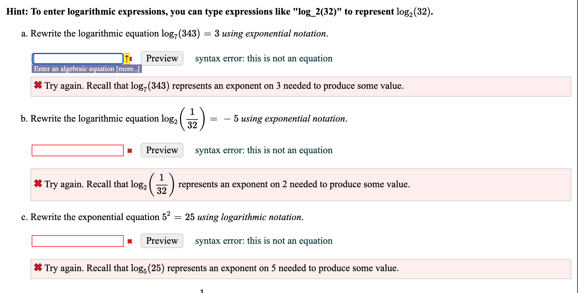 Solved Hint: To enter logarithmic expressions, you can type | Chegg.com