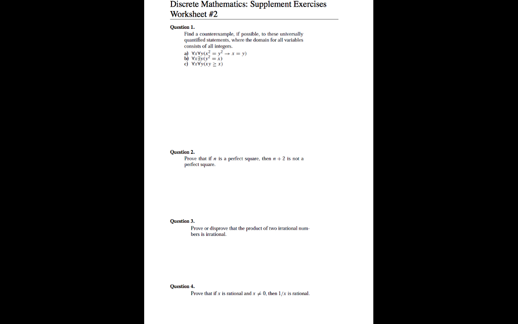 Solved Discrete Mathematics: Supplement Exercises Worksheet | Chegg.com