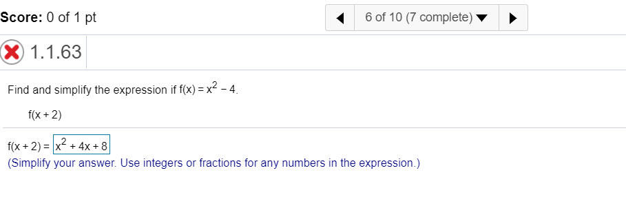 Solved Score: 0 of 1 pt 6 of 10 (7 complete) X 1.1.63 Find | Chegg.com