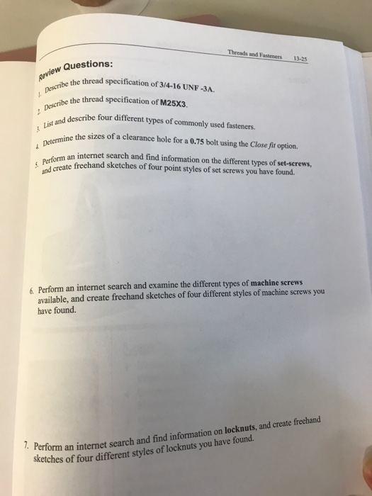 Solved Threads and Fasteners 1325 ew Questions thread