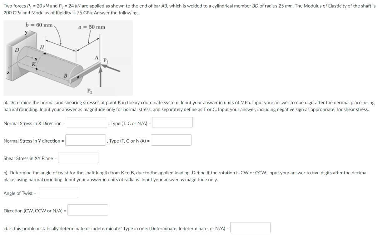 Solved Two Forces P1 = 20 KN And P2 = 24 KN Are Applied As | Chegg.com