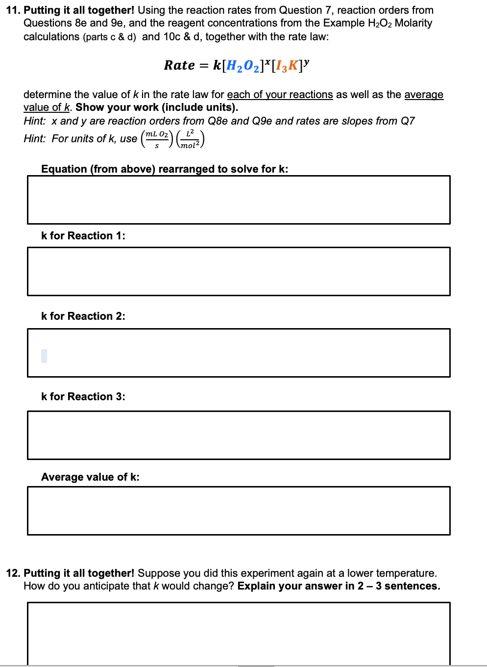 Solved All Reaction Order For I3k Is 1 And For H2o2 Is 2 Chegg Com