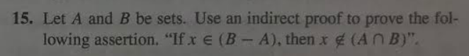 Solved 15. Let A And B Be Sets. Use An Indirect Proof To | Chegg.com