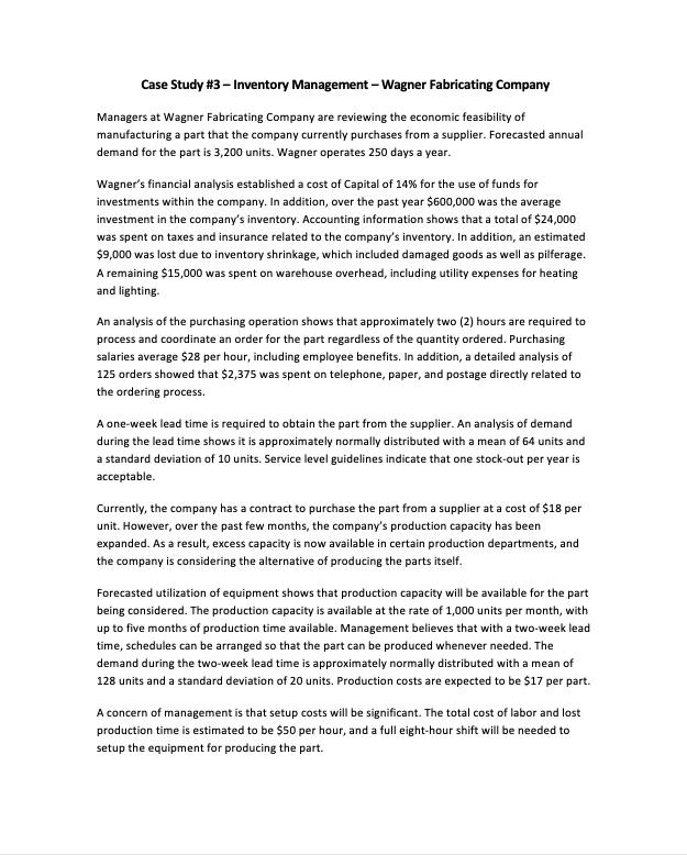 Solved Case Study #3 - Inventory Management - Wagner | Chegg.com