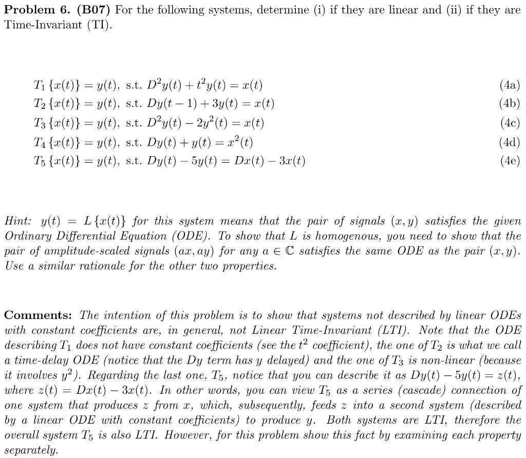 Solved Problem 6. (B07) For the following systems, determine | Chegg.com