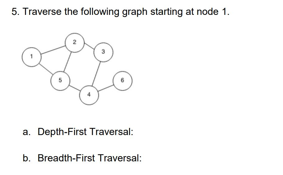 Solved 5. Traverse the following graph starting at node 1. 2 | Chegg.com
