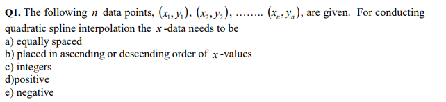 Solved Q1. The following n data points, | Chegg.com