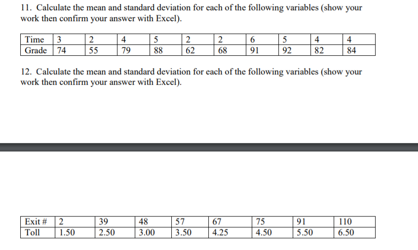 Solved 11. Calculate the mean and standard deviation for | Chegg.com