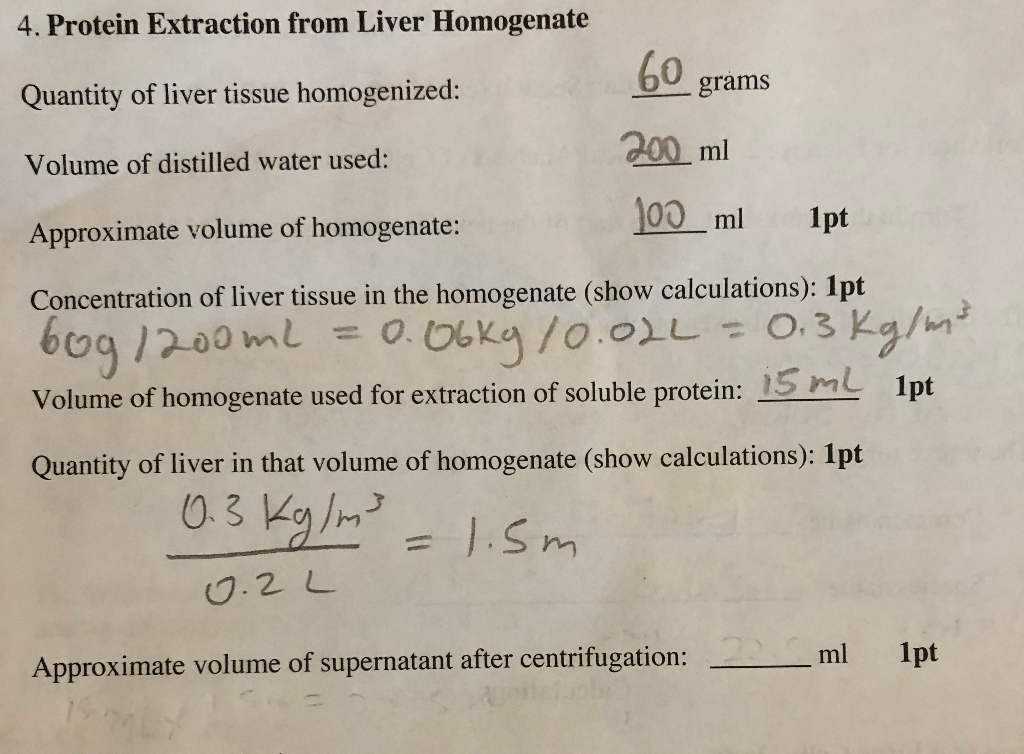 Solved 4. Protein Extraction from Liver Homogenate 60 grams | Chegg.com