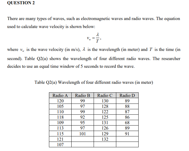 Solved QUESTION 2 There are many types of waves, such as | Chegg.com
