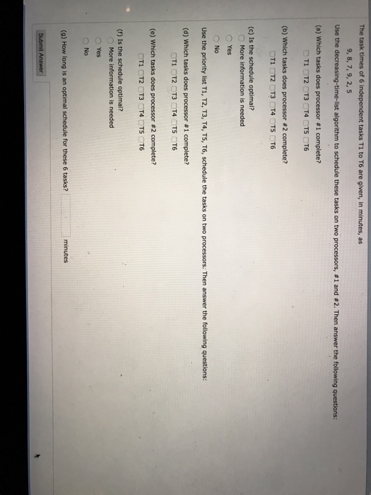 Solved The task times of 6 independent tasks T1 to T6 are | Chegg.com