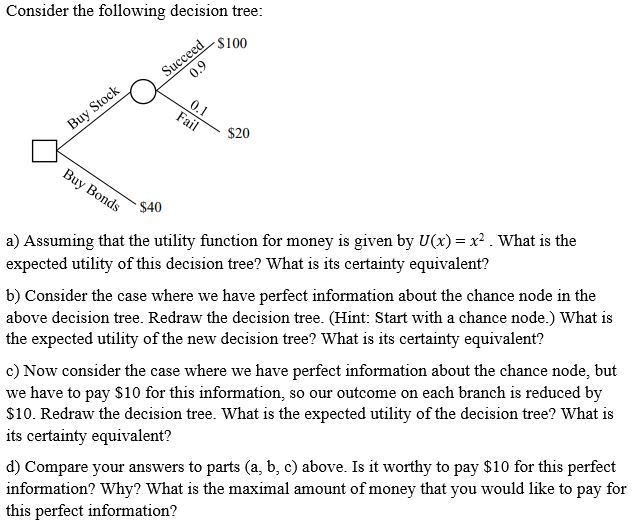 Consider the following decision tree: $100 Succeed | Chegg.com