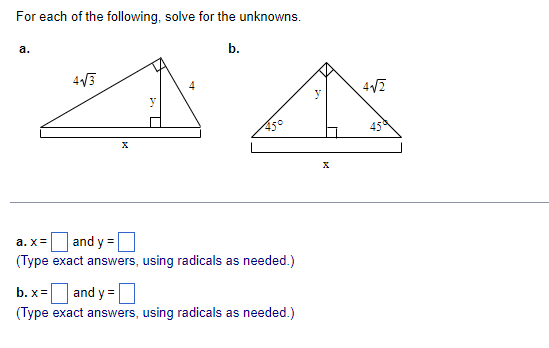 Solved For Each Of The Following, Solve For The Unknowns. A | Chegg.com