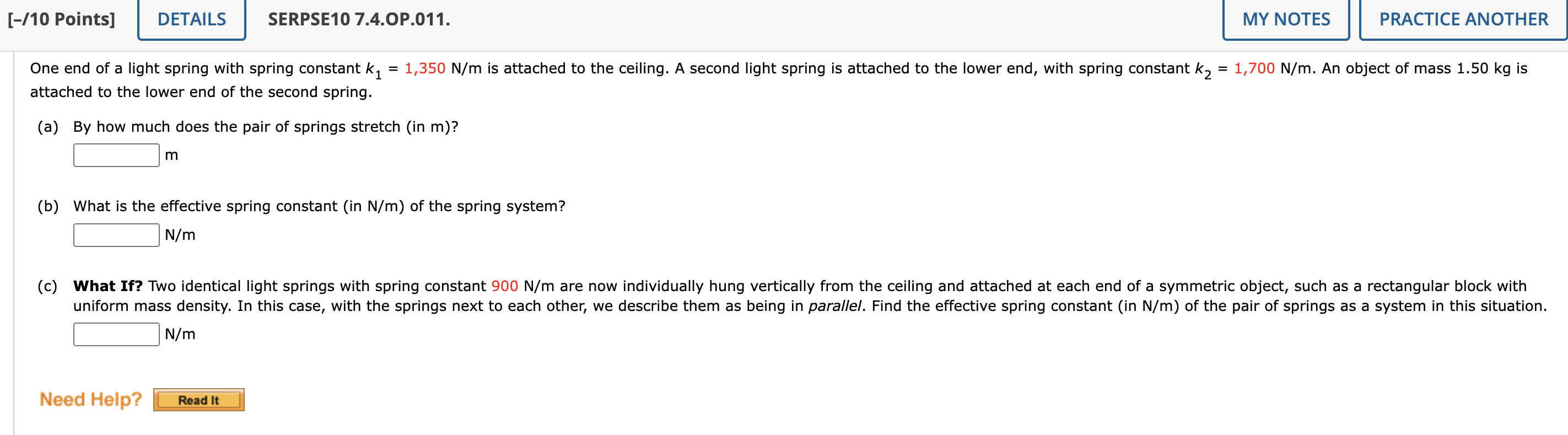 attached to the lower end of the second spring. (a)