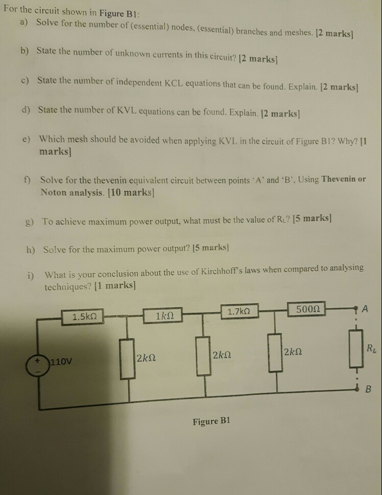Solved For the circuit shown in Figure B1: a) Solve for the | Chegg.com