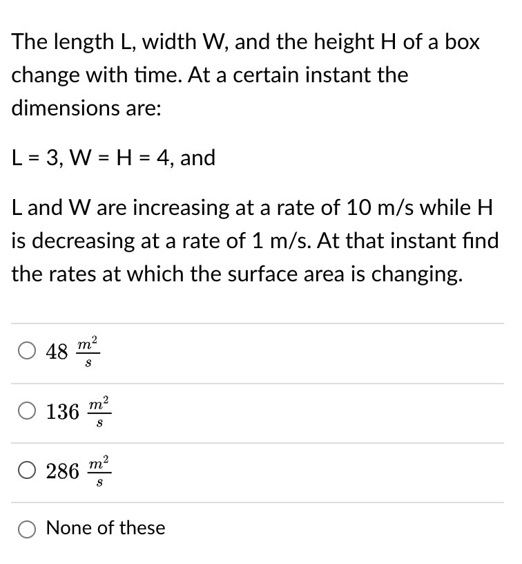 Solved The length L, width W, and the height H of a box | Chegg.com