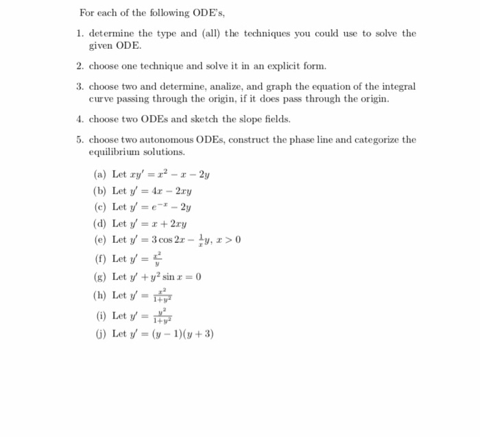 Solved For each of the following ODE's 1. determine the type | Chegg.com