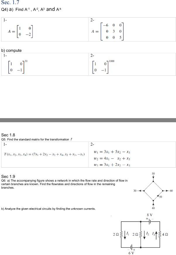 Solved Sec. 1.7 Q4) a) Find A1, A2, A3 and A 1- 2- 6 0 A A = | Chegg.com