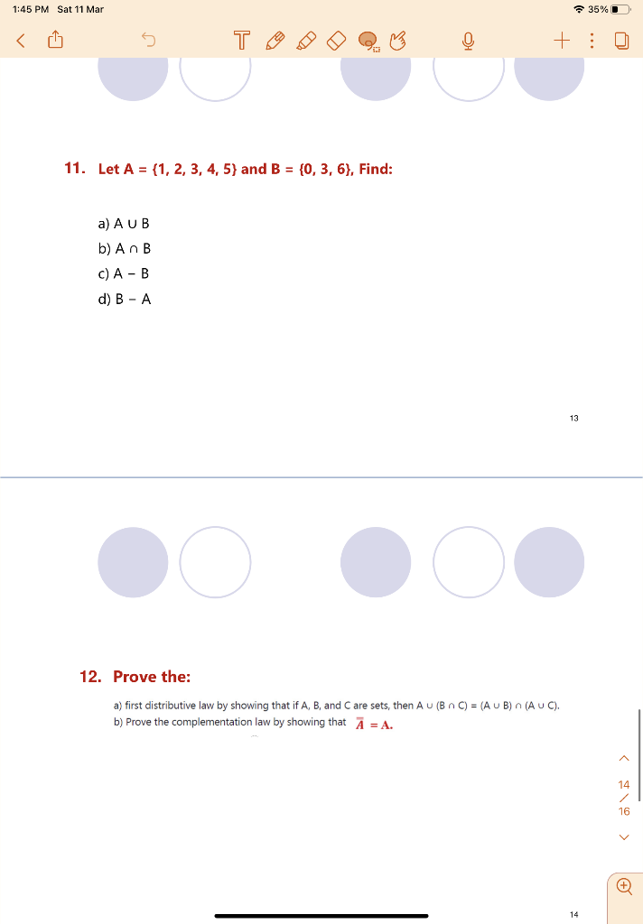 Solved 11. Let A={1,2,3,4,5} And B={0,3,6}, Find: A) A∪B B) | Chegg.com