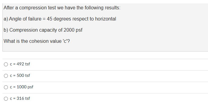 Solved After A Compression Test We Have The Following | Chegg.com