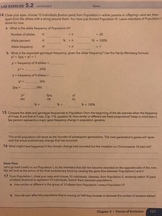 LAB EXERCISE 5.2 continued Name H + h = 20 H H + h 14 | Chegg.com