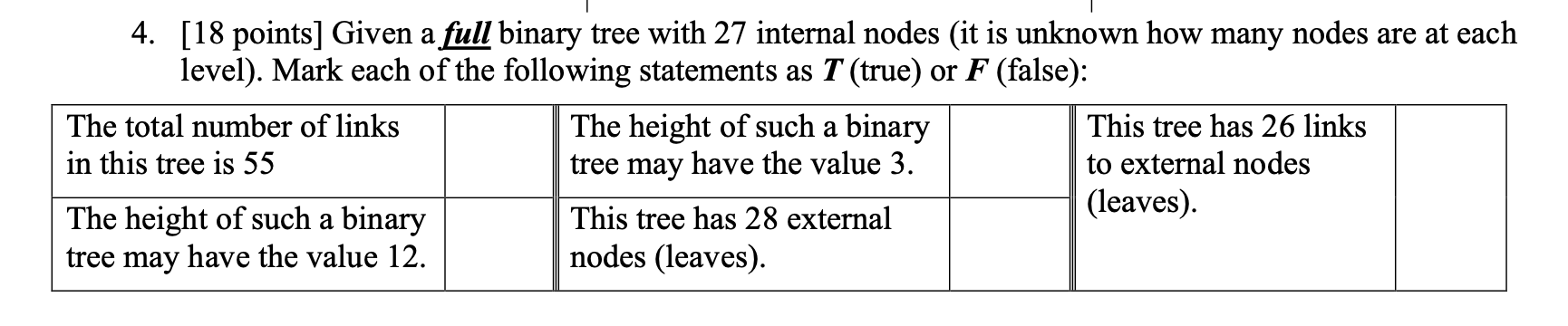 Solved 4. [18 points] Given a full binary tree with 27 | Chegg.com