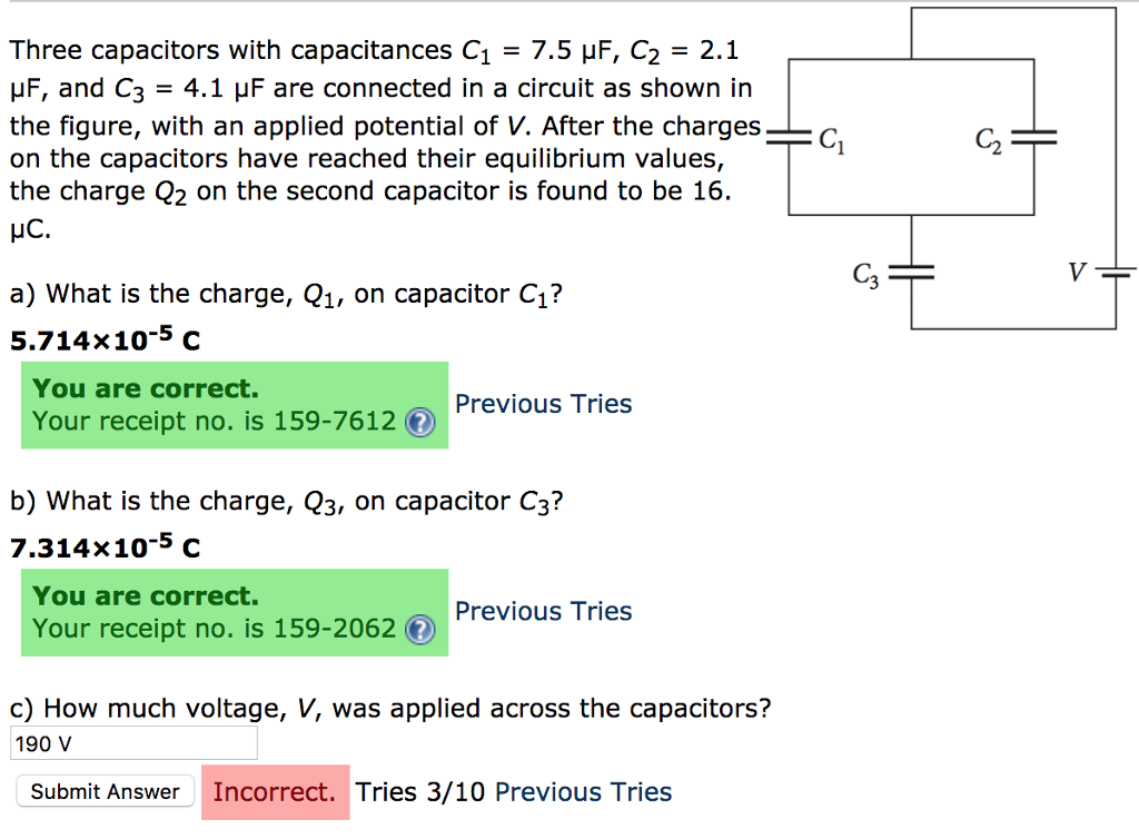 Solved Three capacitors with capacitances C17.5 μF, C22.1