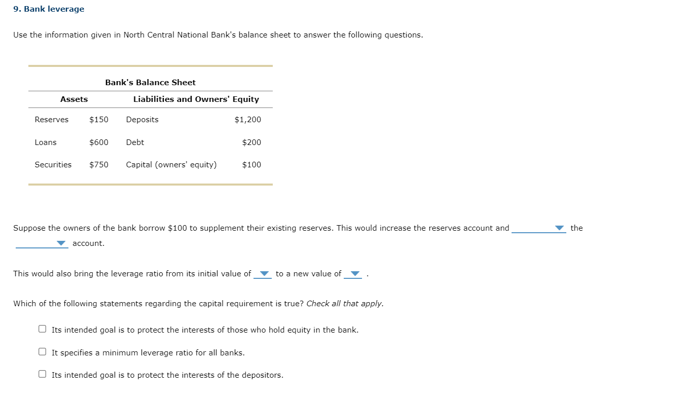 Solved 9. Bank Leverage Use The Information Given In North | Chegg.com