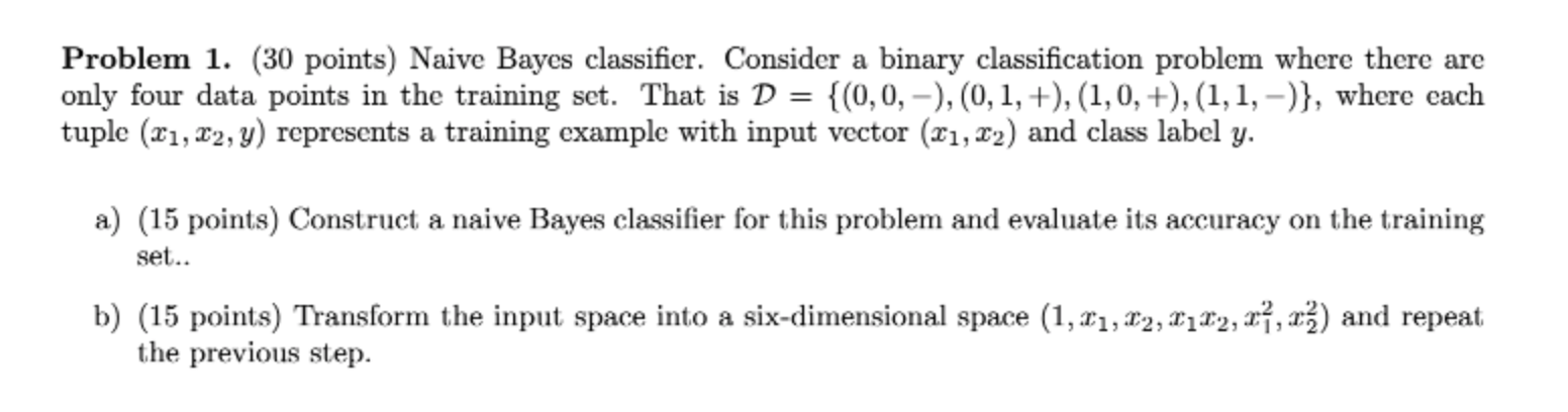 Problem 1. (30 Points) Naive Bayes Classifier. | Chegg.com