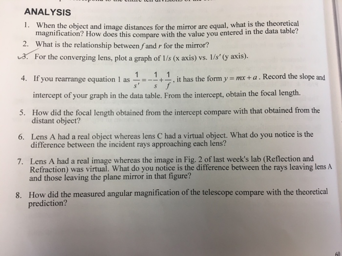 Solved ANALYSIS l. When the object and image distances for | Chegg.com