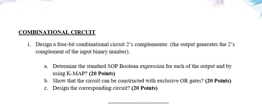 Solved Combinational Circuit Design A Four Bit Combinational Chegg Solved Combinational Circuit Design A Four Bit Combinational Chegg