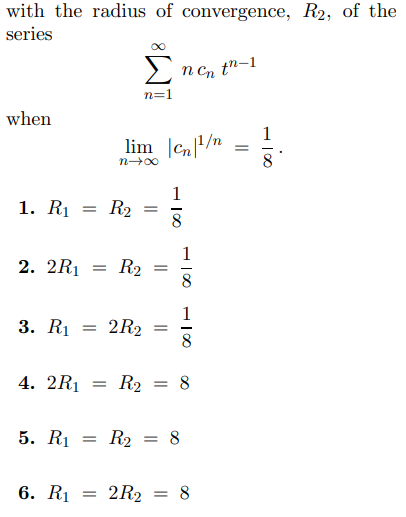 Solved Compare the radius of convergence, R1, of the series | Chegg.com