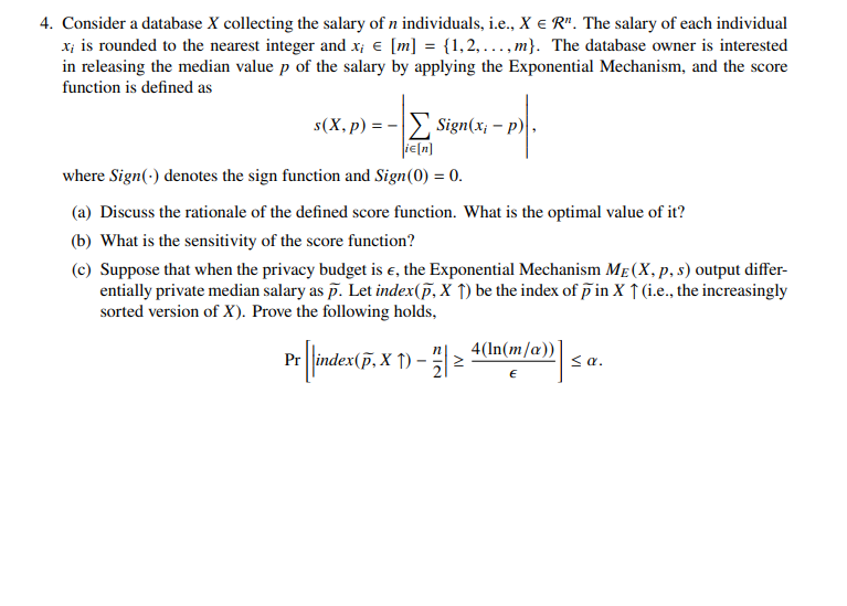 Solved 4. Consider a database X collecting the salary of n | Chegg.com