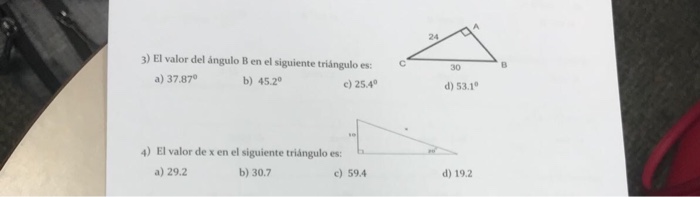 Solved 24 3) El Valor Del Angulo B En El Siguiente Triángulo | Chegg.com